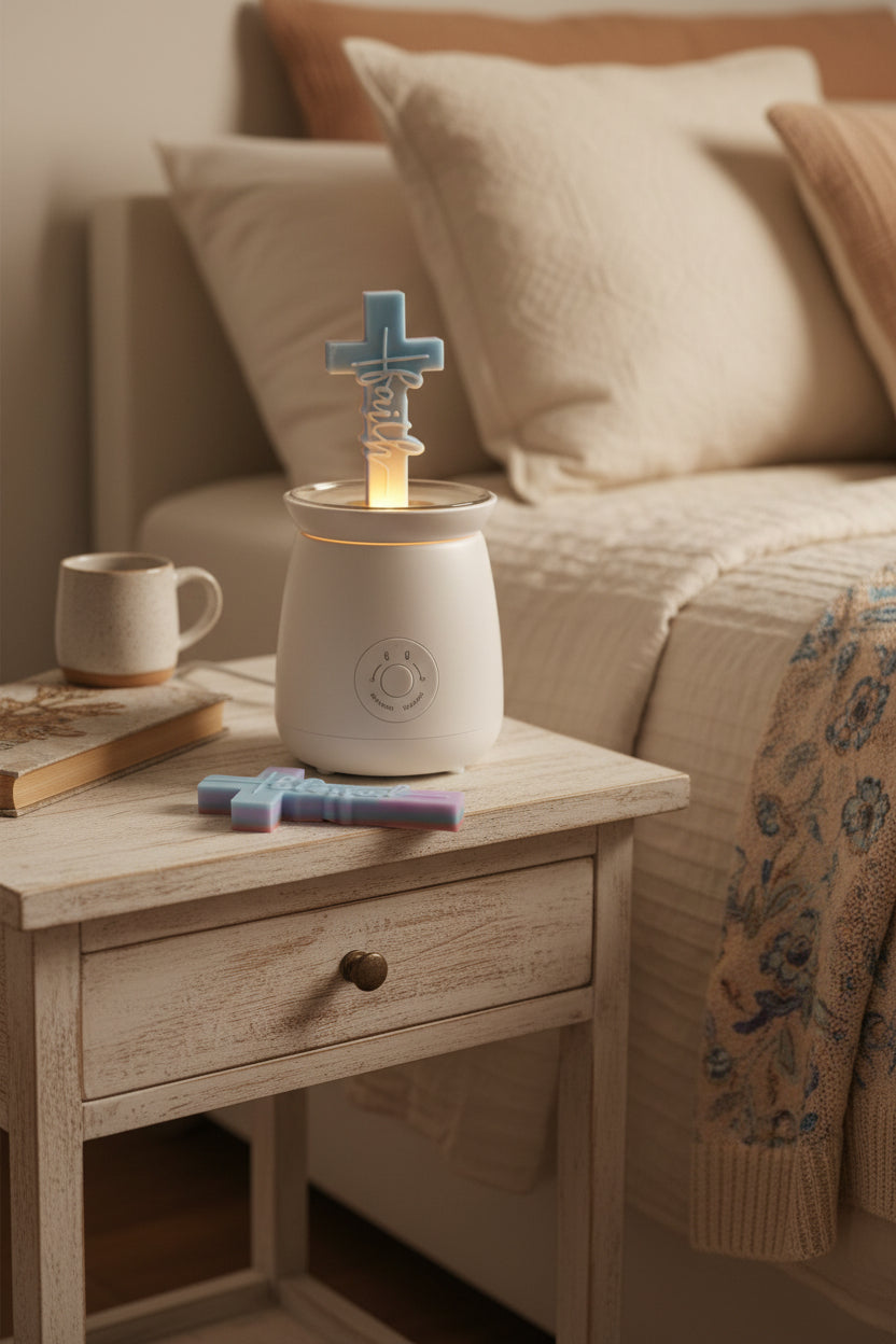 Decorative cross-shaped wax melt on wax warmer