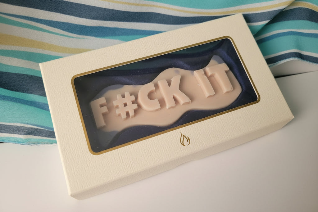Wax Melt with 'F#CK IT' text in a window gift box