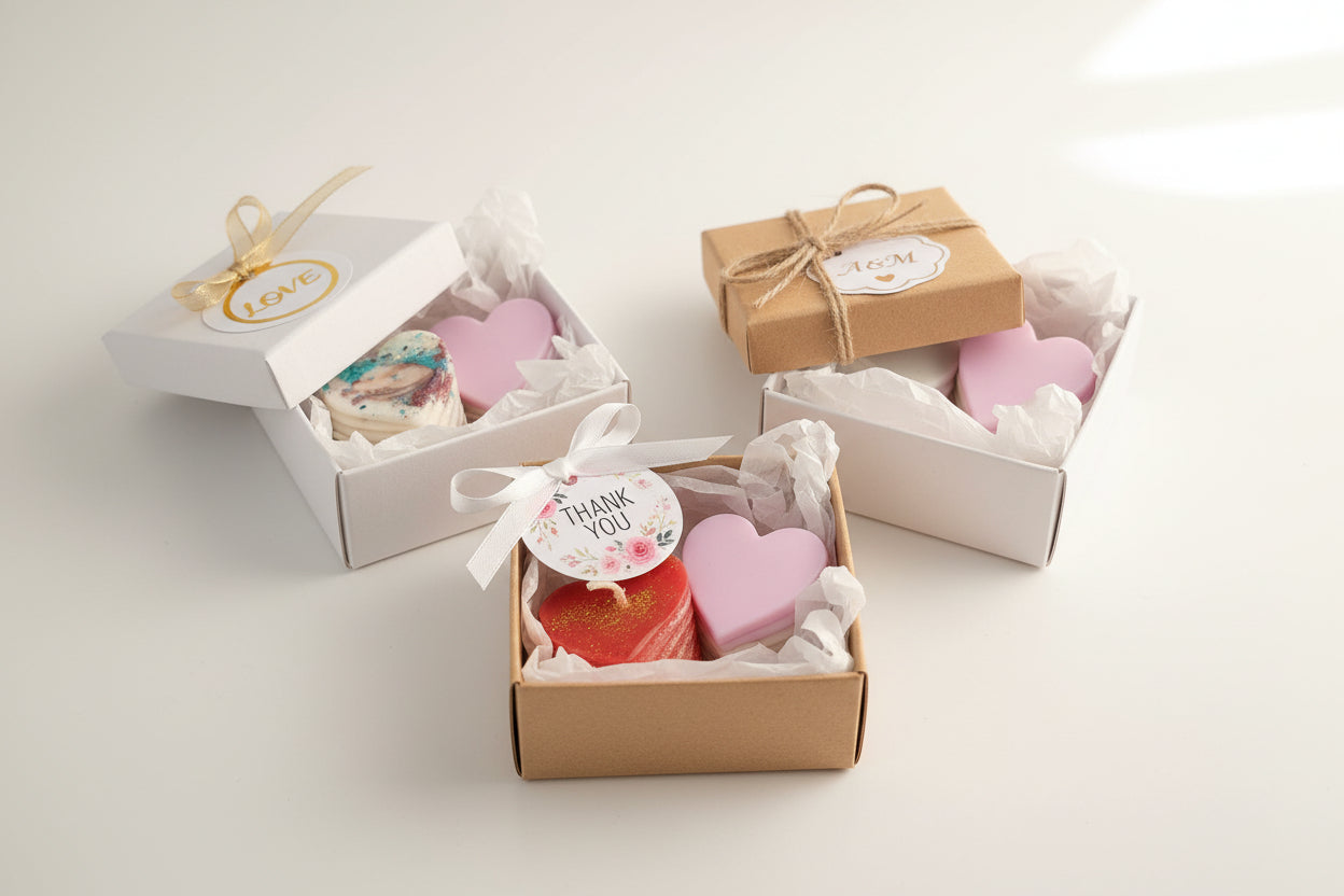 Colorful symmetrical candles and wax melt.