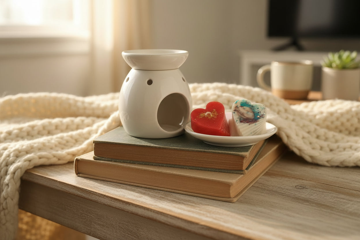 Geometric patterned heart wax melt with warmer 