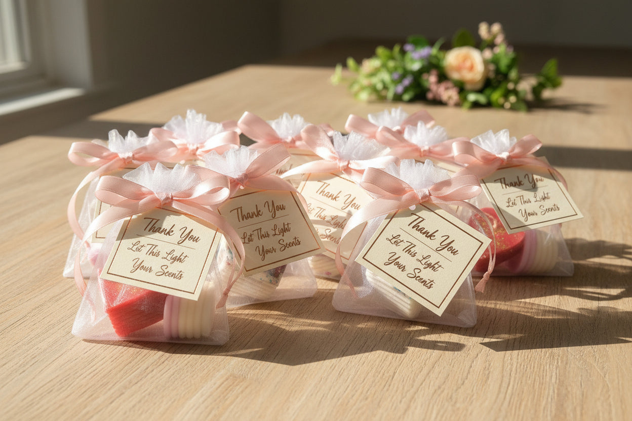 Colorful geometric-patterned of wax melt hearts.