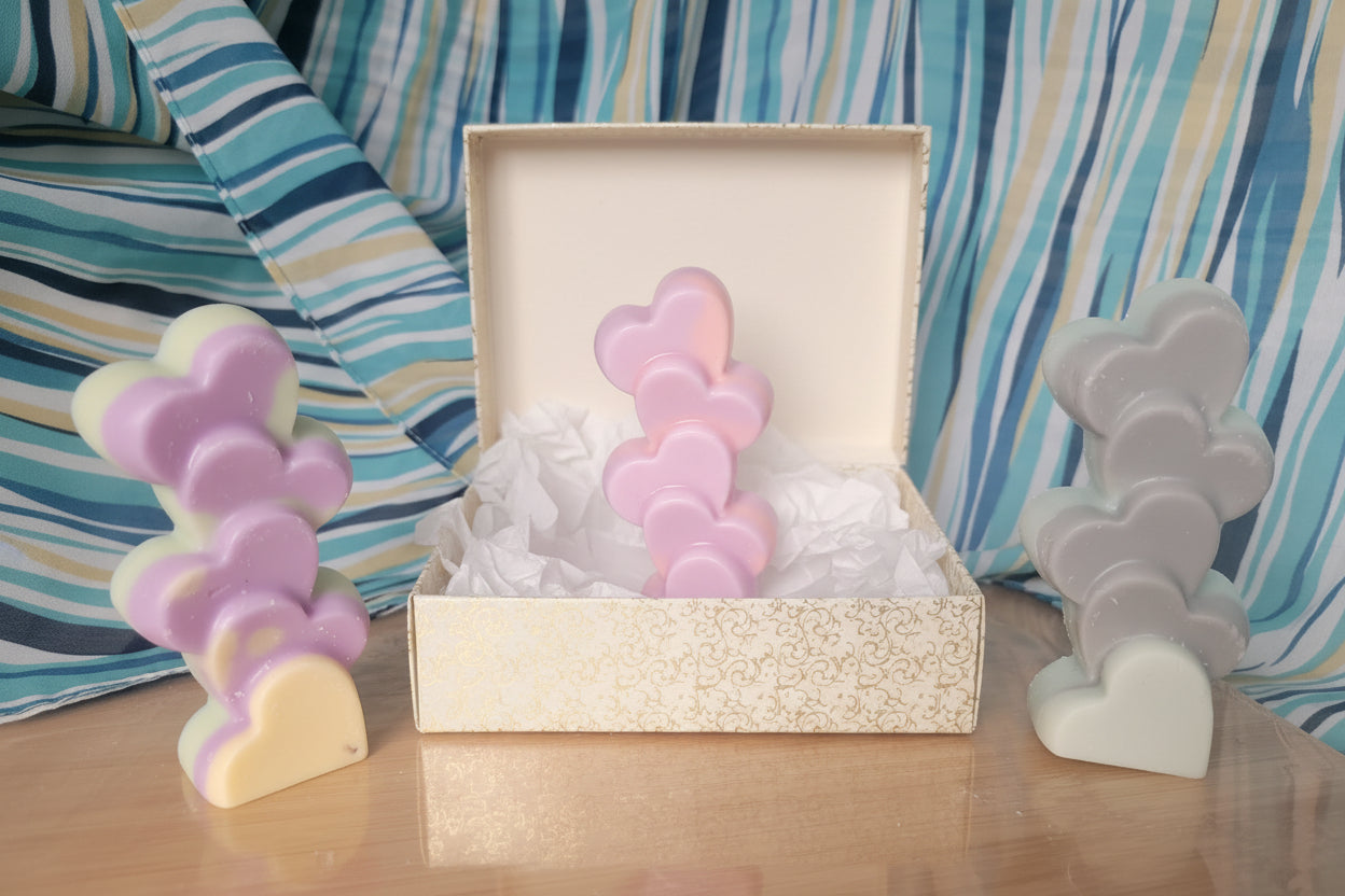 Three colorful stackable heart-shaped wax melts for all occasions a gift to yourself