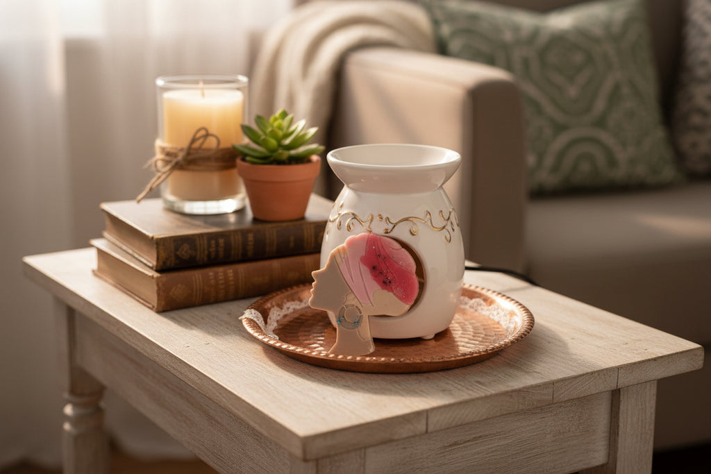 decorative headwrap wax melts near warmer 