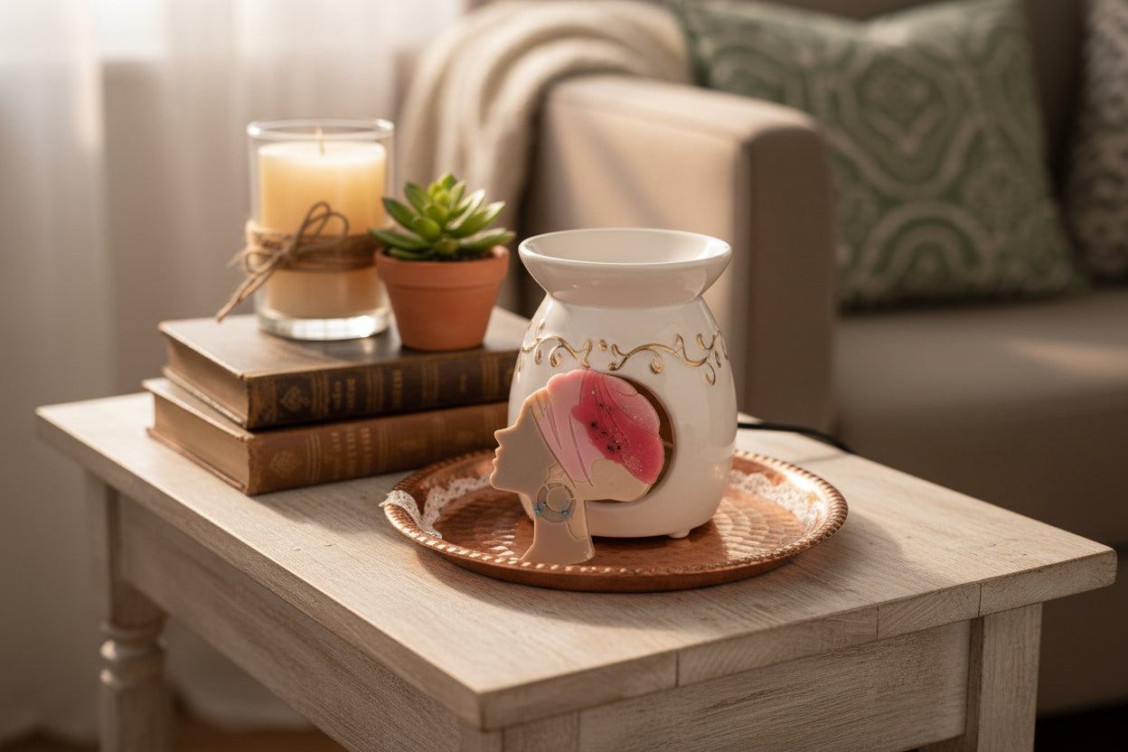 decorative headwrap wax melts near warmer 