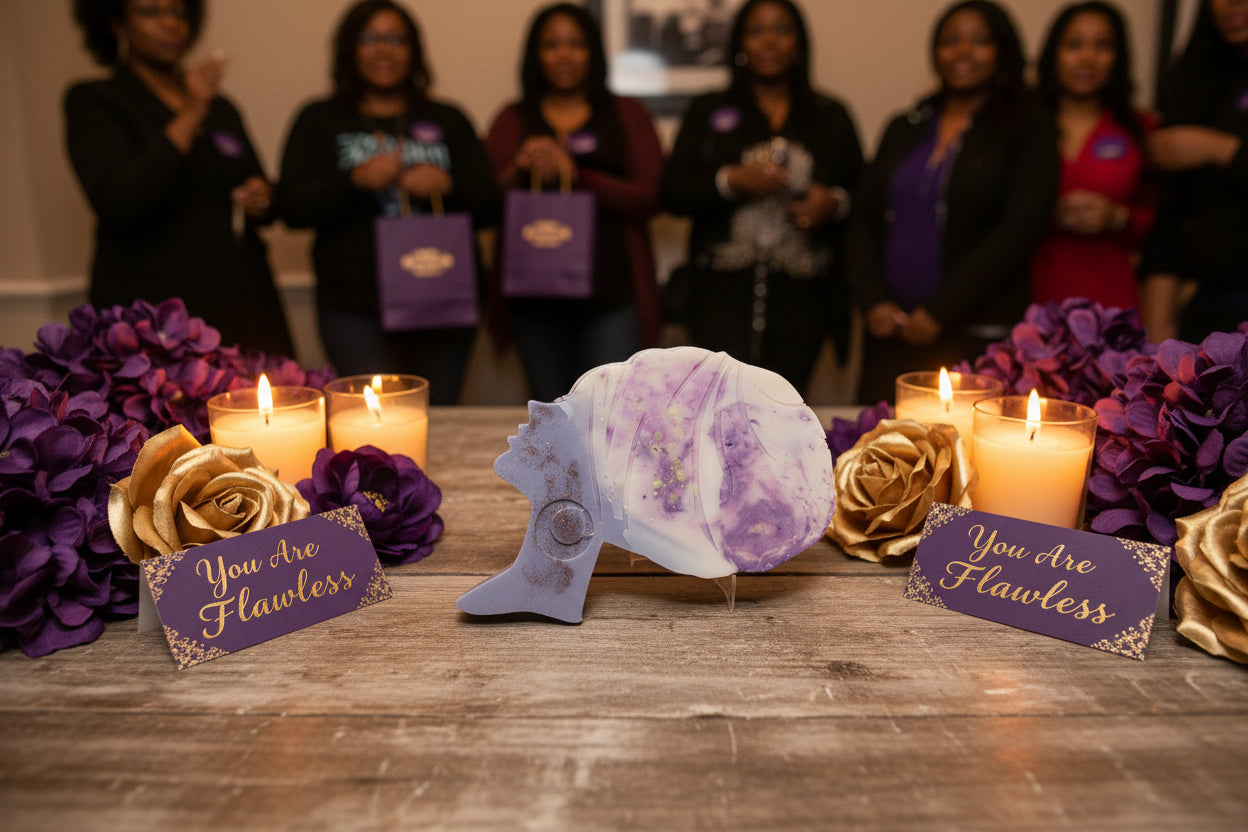 hand poured wax melt of woman with scarf