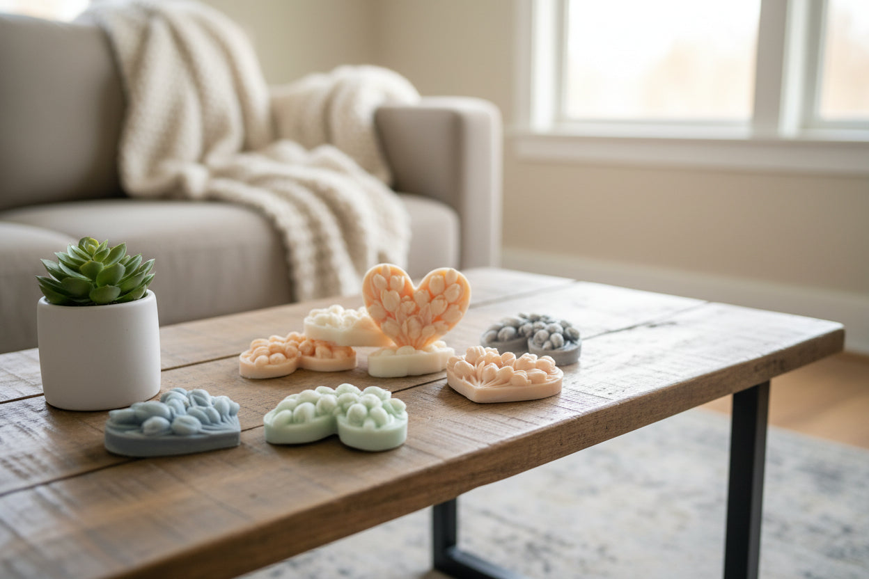 Decorative heart-shaped wax melts as decorative pieces