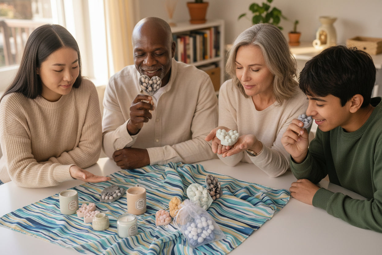 Decorative rose boutique people enjoying the scents.